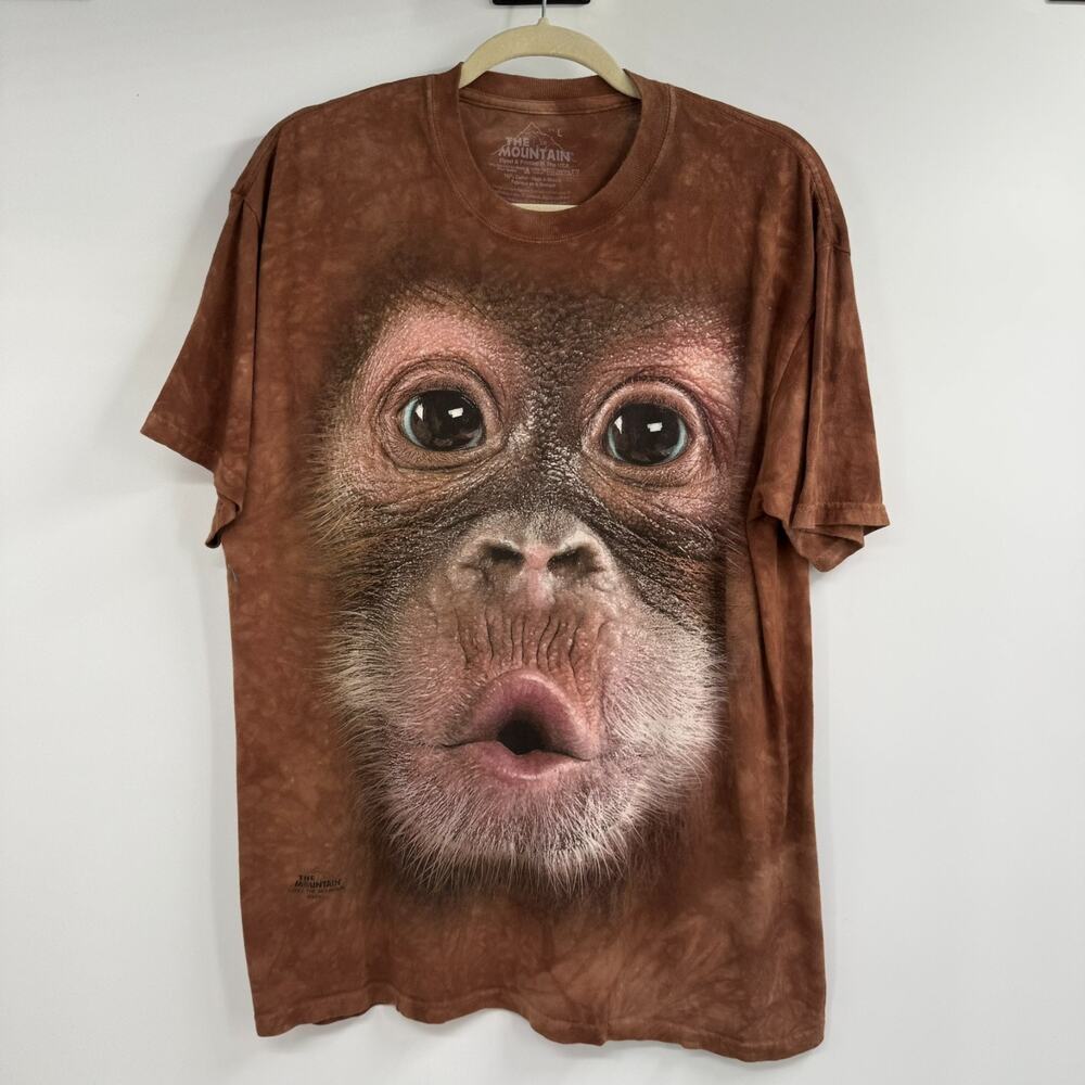 The Mountain Big Face Baby Orangutan T-Shirt Mens L Brown Tie Dye Cotton Graphic